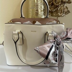ALDO Cream Satchel with Pink Scarf Accent